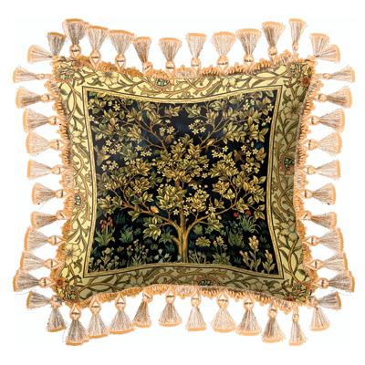 Tree of Life Midnight Blue Medieval Tapestry Cushion - Mille Fleurs Styled, 17in x 17in