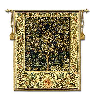 Tree of Life Midnight Blue Mille Fleur Wall Tapestry - William Morris Design, 40in x 53in