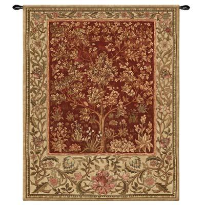 Tree of Life Ruby Mille Fleur Wall Tapestry - William Morris Design, 40in x 53in