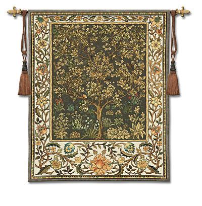 Tree Of Life Umber Mille Fleur Wall Tapestry - William Morris Design, 53in X 77in