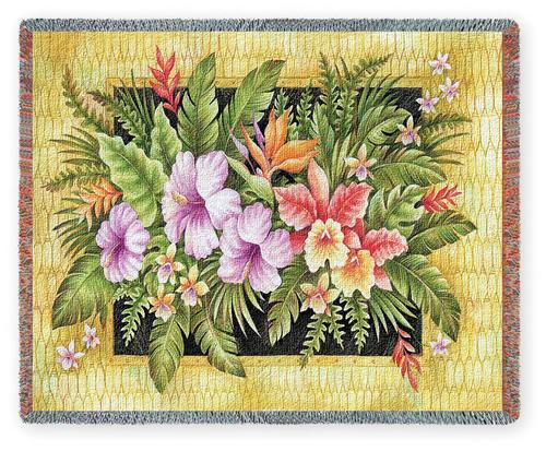 Tropical Flowers Tapestry Throw, 53in x 70in