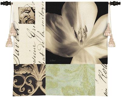 Tulip Montage Mid Contemporary Wall Tapestry - Botanical Design In Black & White, 35in x 35in