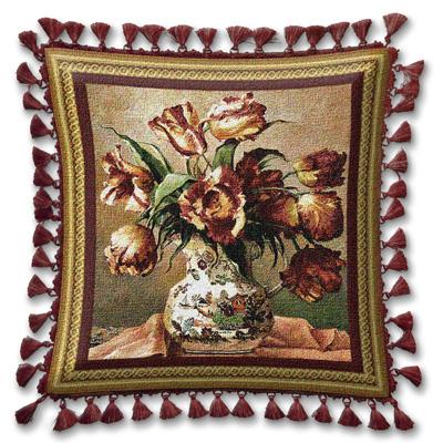 Tulips in Oriental Vase Floral Tapestry Cushion - Botanical Design, 27in x 27in