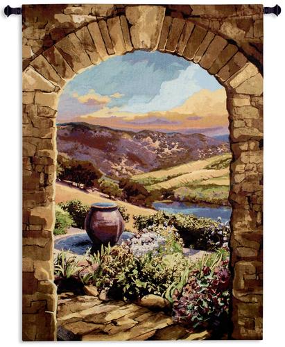 Tuscan Afternoon Tapestry Wall Hanging, 64in x 90in - European Landscape