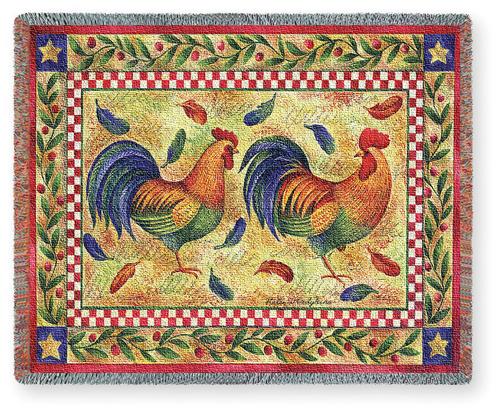 Two Roosters Tapestry Throw, 70in x 54in