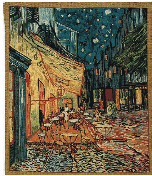 The Cafe Terrace At Night By Van Gogh - Belgian Tapestry Wall Hanging, 34in X 41in The Cafe Terrace At Night By Van Gogh - Belgian Tapestry Wall Hanging, 34in X 41in