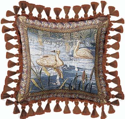 Verdure With Animals Classic Tapestry Cushion - Swans Picture, 27in x 27in