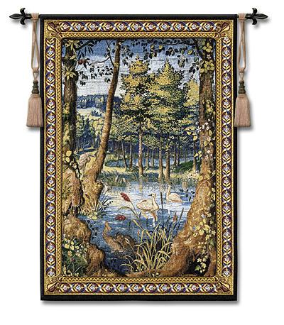 Verdure with Animals Old World Wall Tapestry - Wood Scene With Animals And Swans, 40in x 53in