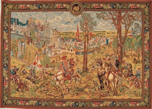 WALL TAPESTRY VIEUX MEDIEVAL BRUSSELS MAXIMILIAN HUNTER HORSE, 58in x 95in