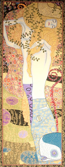 Water Snakes Romantic Tapestry Wall Hanging - Gustav Klimt Art, 65in X 24in