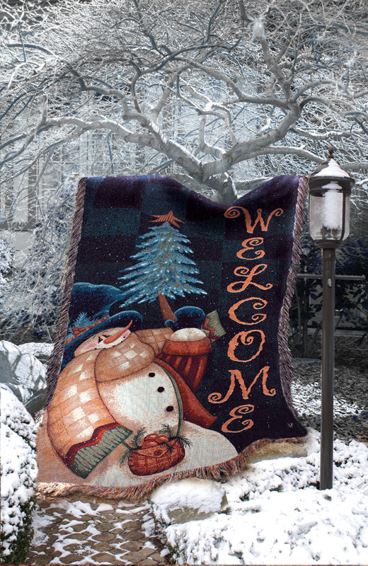 Welcome Snowman Christmas Tapestry Wall Hanging, 51in X 68in