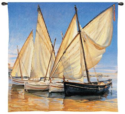 White Sails II Nautical Wall Tapestry - Sailing Ship Picture, 35in x 36in