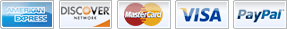 We Accept: AmEx, DISCOVER, MC, VISA and PayPal