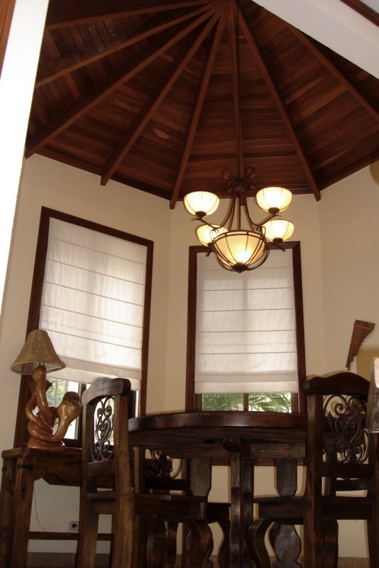 Beautiful wood ceiling in breakfast nook.