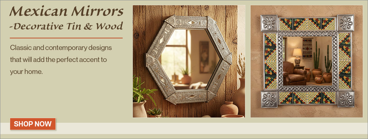 Mexican Tile Mirrors - Natural Tin & Punched Tin with Talavera Tile