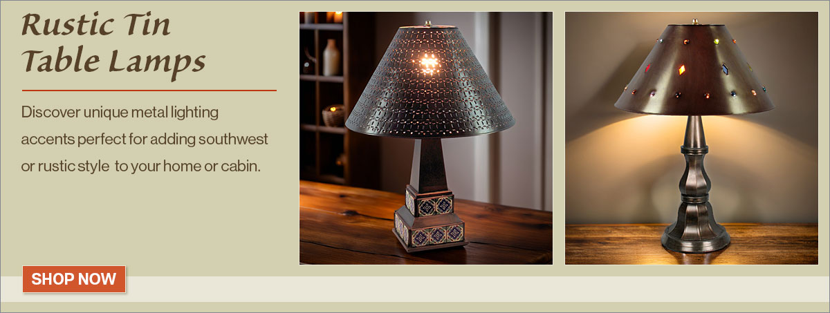 Rustic Aged Tin Table Lamps and Shades