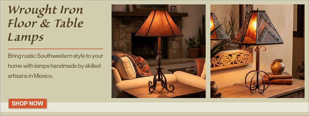 Rustic Wrought Iron Floor and Table Lamps Tin Shades