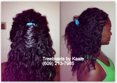 Tree Braids by Kaale- individual treebraids in Medium size using unprocessed Brazilian curly remy hair back, and right side092013.