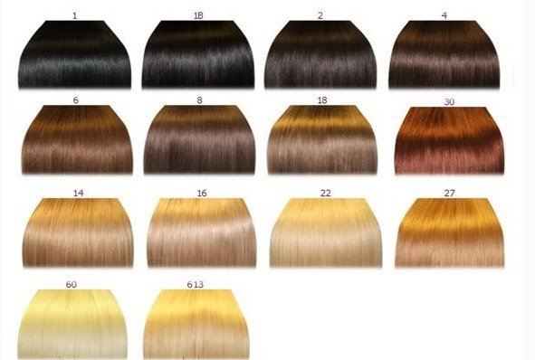 Brazilian human hair color chart.