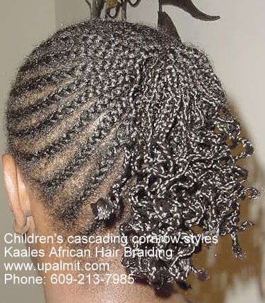 Childrens cornrows with ponytail, cropped view, by Kaale.