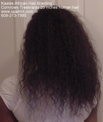 Wet and wavy treebraids with 20 inch long human hair, back view.
