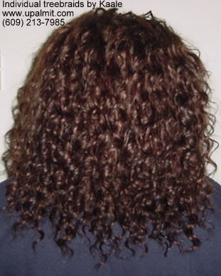 Individual treebraids with wavy hair, back view.