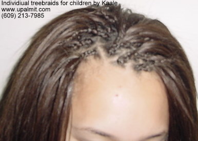 Individual treebraids with straight human hair, top.