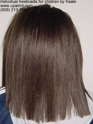 Individual treebraids with straight human hair, back view.
