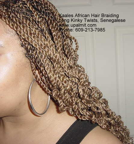 Long Senegalese Twists hair showing side angle.