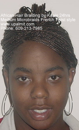 French twisted microbraids, front view.