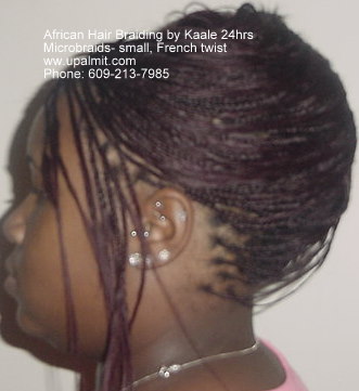 Microbraids with french twist, right side view.