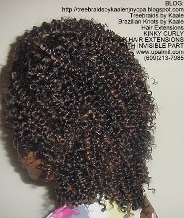 Full track hair extensions with kinky curly hair and invisible part, Left53.