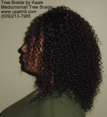 Summer, vacation, and beach Kinky curly Tree Braids- left view.