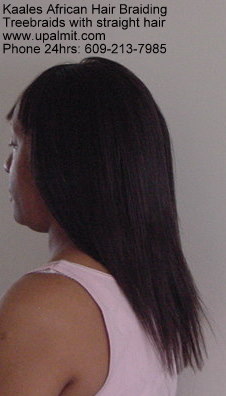 TreeBraids cornrows with straight hair by Kaale's 24hr braiding service (609) 606-2893, back view.