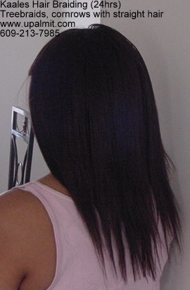 TreeBraids cornrows with straight hair by Kaale's 24hr braiding service (609) 606-2893, full back.