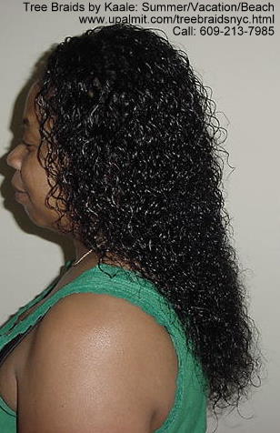 Summer, vacation, and beach wet and wavy Tree Braids- left side.