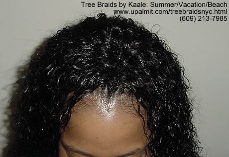 Summer, vacation, and beach wet and wavy Tree Braids- left side.