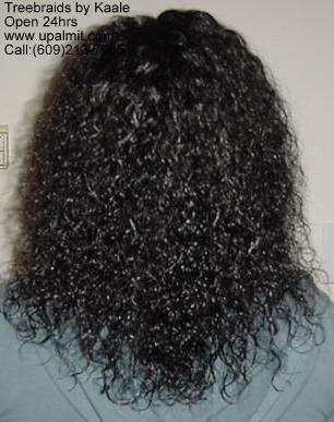 Wet and wavy treebraids hair styles with invisible part, back view.