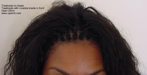 Treebraids with indian hair by Kaale, closeup view.
