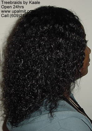 Wet and wavy treebraids hair styles with invisible part, side view.