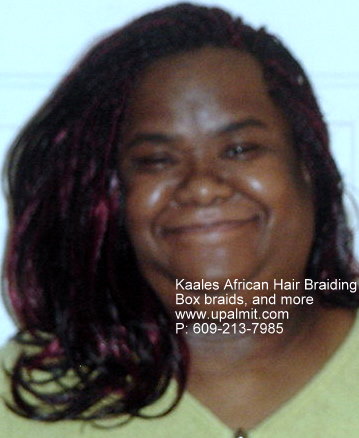 Box braids with flip up ends by Kaales African Hair Braiding NJ.