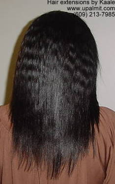 Hair extensions, hair weave with microbraids in front- back view.
