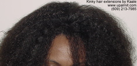 Kinky hair extensions, and hair weaves, top view.