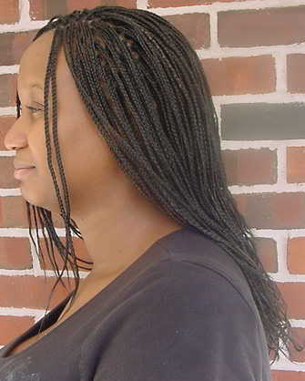 Long box braids, side view, by Kaales African Hair Braiding.