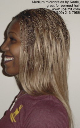 Medium microbraids styles, great for chemically relaxed hair- left view.