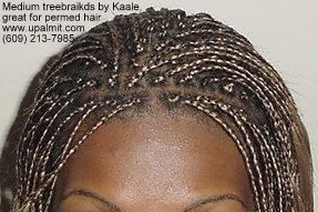 Medium microbraids styles, great for permed hair, top view.