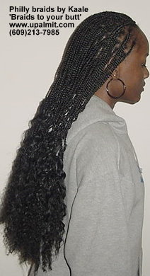 Philly braids- Philadelphia long box braids, 'braids to your butt', side view, NJ.
