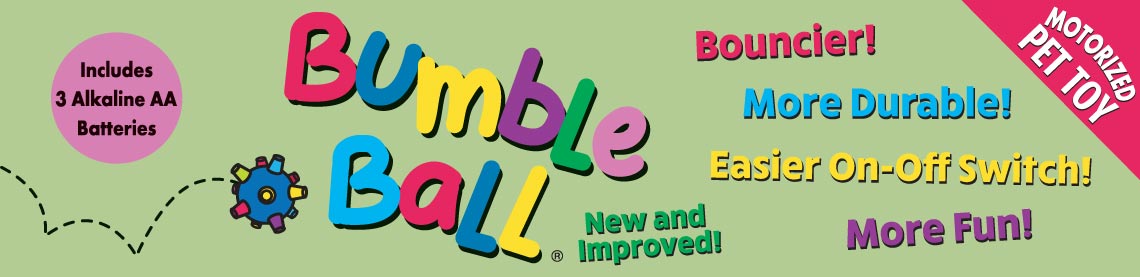 Bumble Ball New and Improved! Bouncier! More Durable! Easier On-Off Switch! More Fun! Motorized Pet Toy. Includes 3 Alkaline AA Batteries