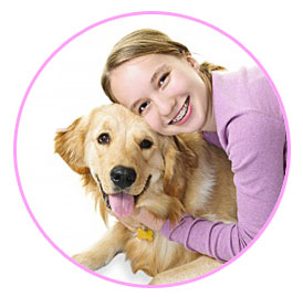 Calm dog with girl