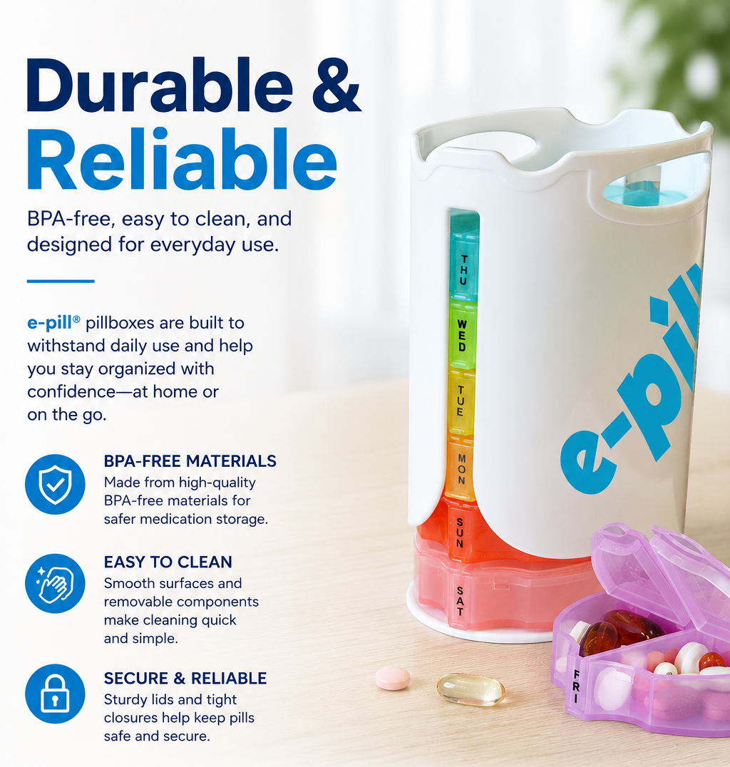 Durable e-pill pillbox organizer